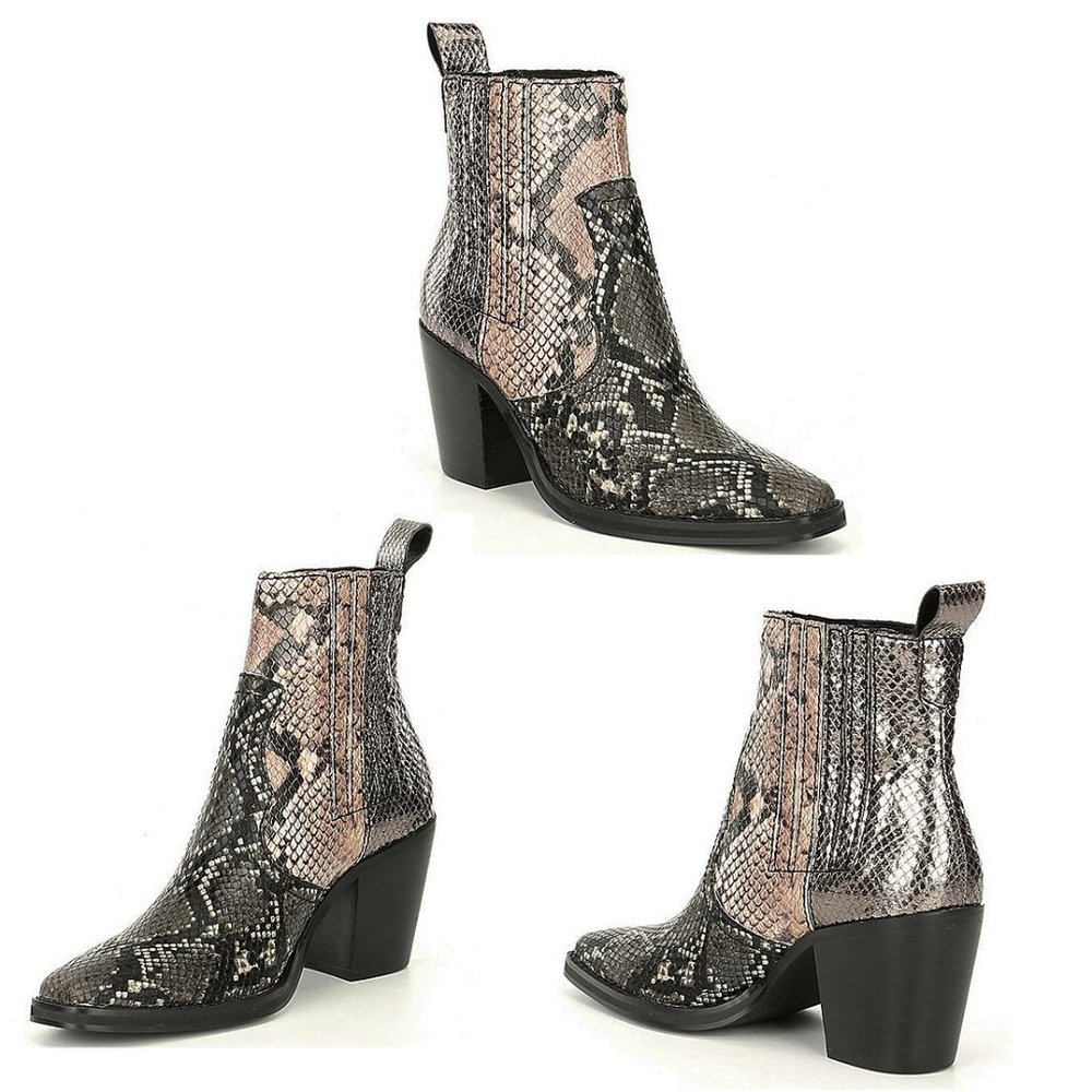 Steve Madden Black and Gray Snake Print Ankle Boots